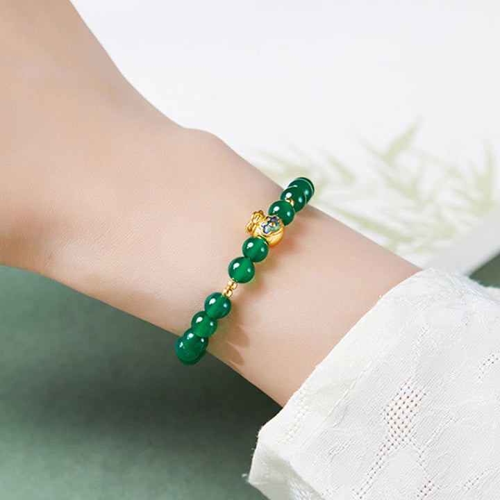 Pulsera de plata de ley 999 con Buddha Stones y calcedonia verde