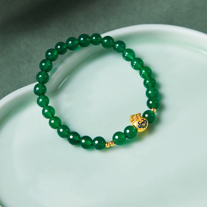 Pulsera de plata de ley 999 con Buddha Stones y calcedonia verde