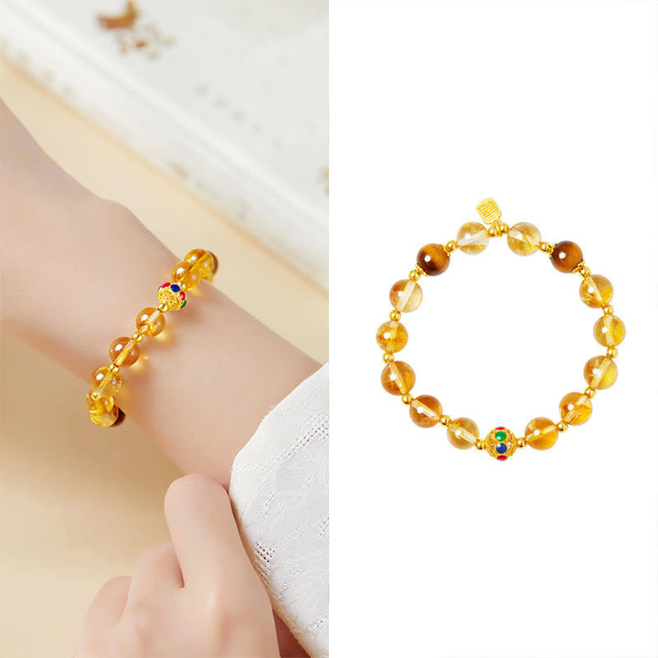 Pulsera de protección con Buddha Stones en plata de ley 925 con carácter Fu, citrino y ojo de tigre