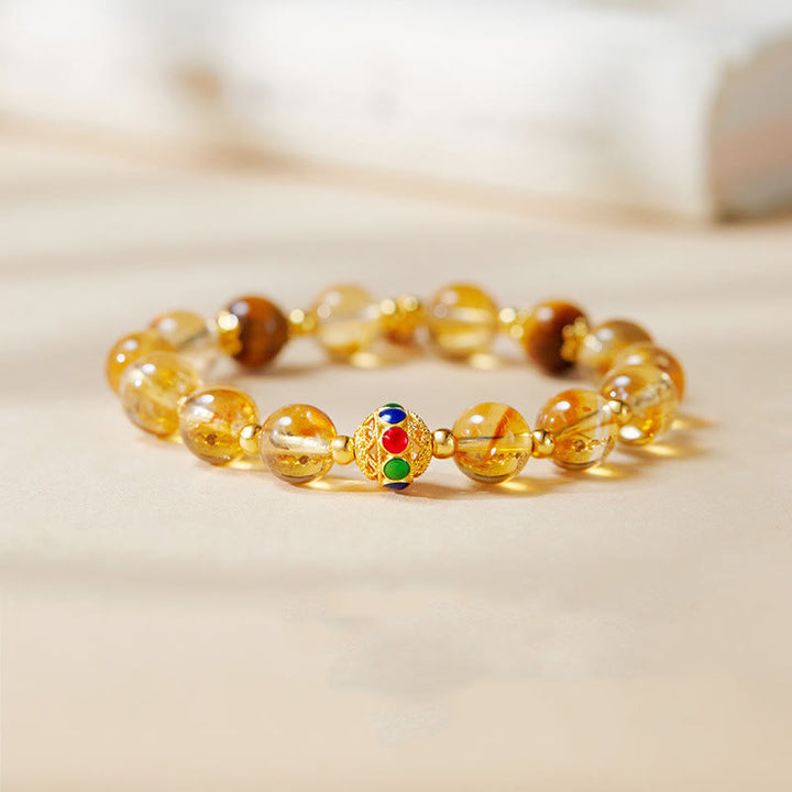 Pulsera de protección con Buddha Stones en plata de ley 925 con carácter Fu, citrino y ojo de tigre