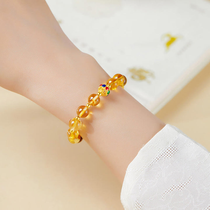 Pulsera de protección con Buddha Stones en plata de ley 925 con carácter Fu, citrino y ojo de tigre