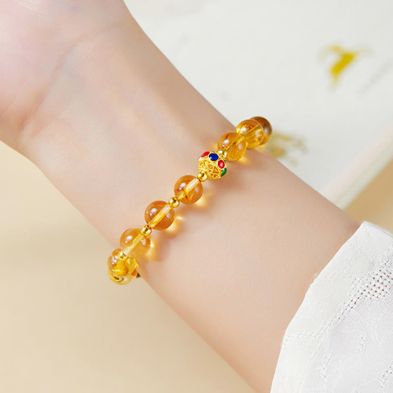 Pulsera de protección con Buddha Stones en plata de ley 925 con carácter Fu, citrino y ojo de tigre