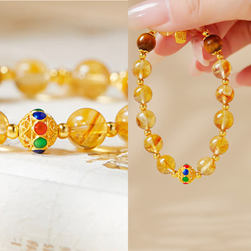 Pulsera de protección con Buddha Stones en plata de ley 925 con carácter Fu, citrino y ojo de tigre