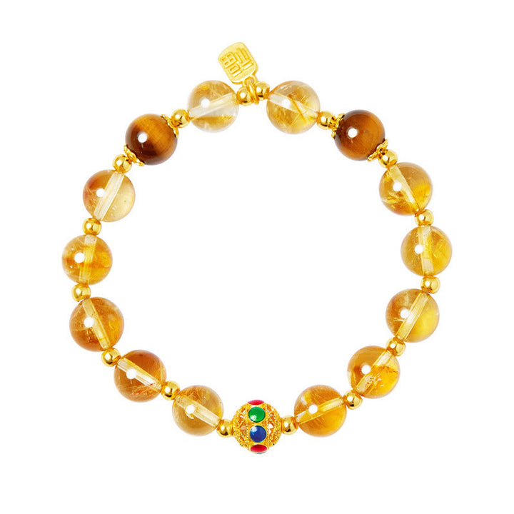 Pulsera de protección con Buddha Stones en plata de ley 925 con carácter Fu, citrino y ojo de tigre