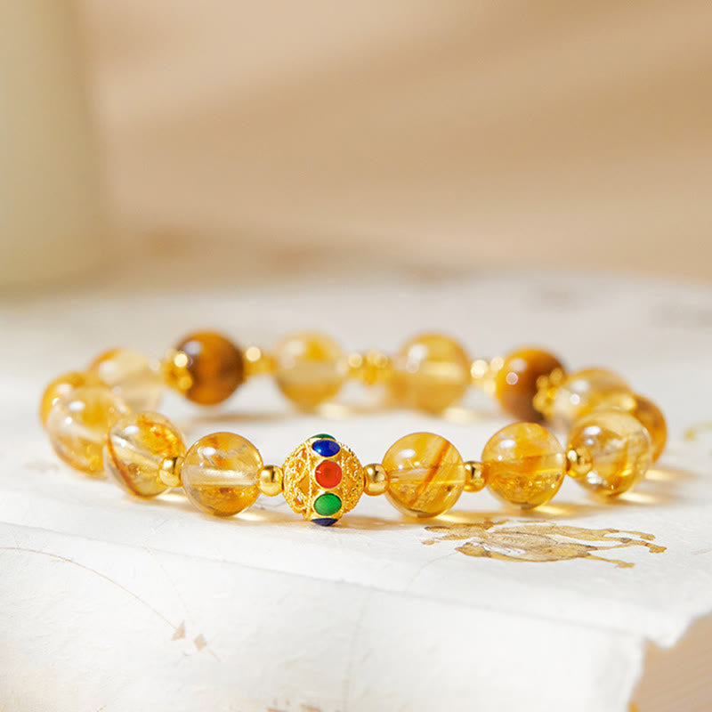 Pulsera de protección con Buddha Stones en plata de ley 925 con carácter Fu, citrino y ojo de tigre