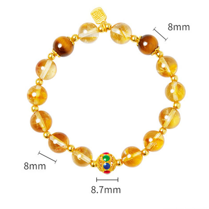 Pulsera de protección con Buddha Stones en plata de ley 925 con carácter Fu, citrino y ojo de tigre