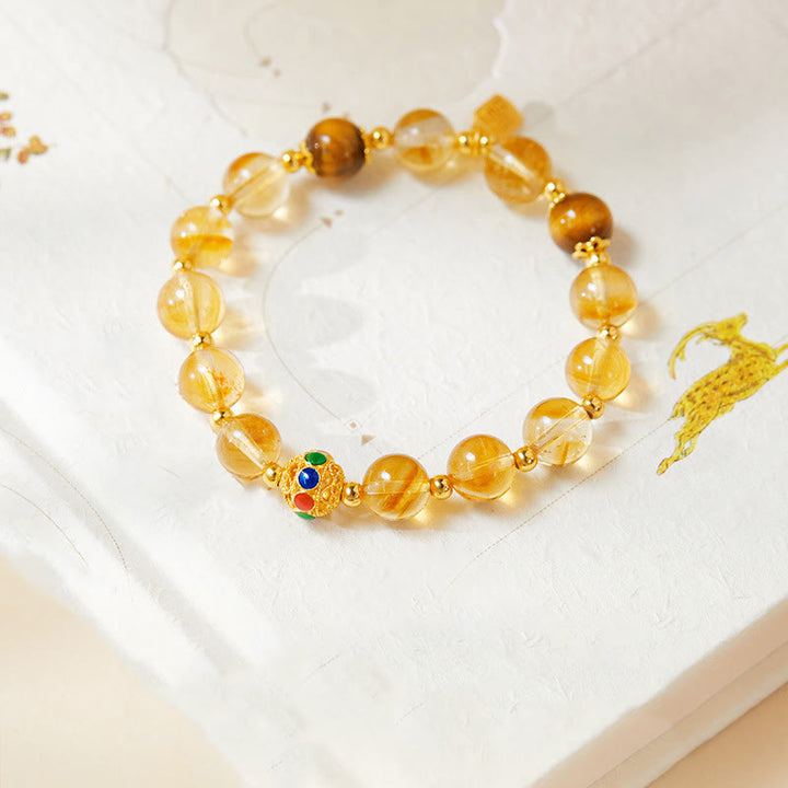 Pulsera de protección con Buddha Stones en plata de ley 925 con carácter Fu, citrino y ojo de tigre