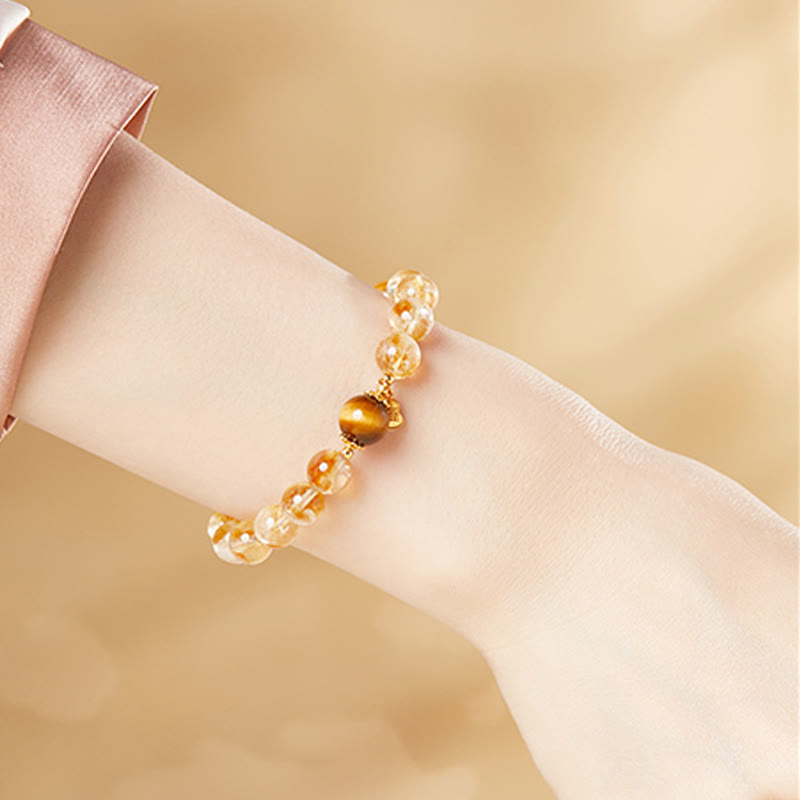 Pulsera de prosperidad con Buddha Stones en plata de ley 925 con carácter de calabaza y citrino y ojo de tigre