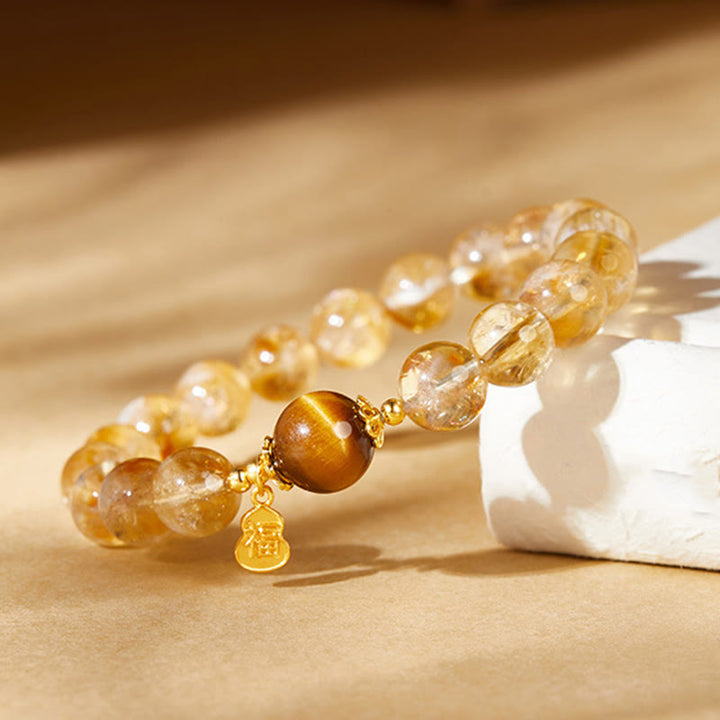 Pulsera de prosperidad con Buddha Stones en plata de ley 925 con carácter de calabaza y citrino y ojo de tigre