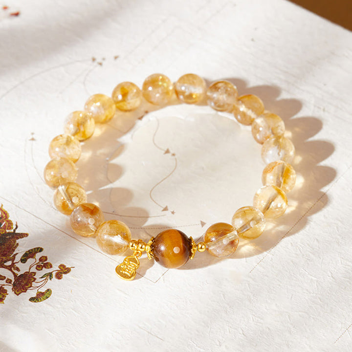 Pulsera de prosperidad con Buddha Stones en plata de ley 925 con carácter de calabaza y citrino y ojo de tigre