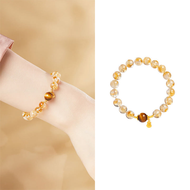 Pulsera de prosperidad con Buddha Stones en plata de ley 925 con carácter de calabaza y citrino y ojo de tigre