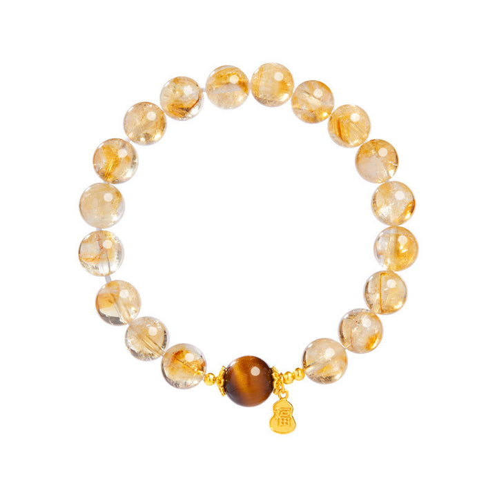 Pulsera de prosperidad con Buddha Stones en plata de ley 925 con carácter de calabaza y citrino y ojo de tigre