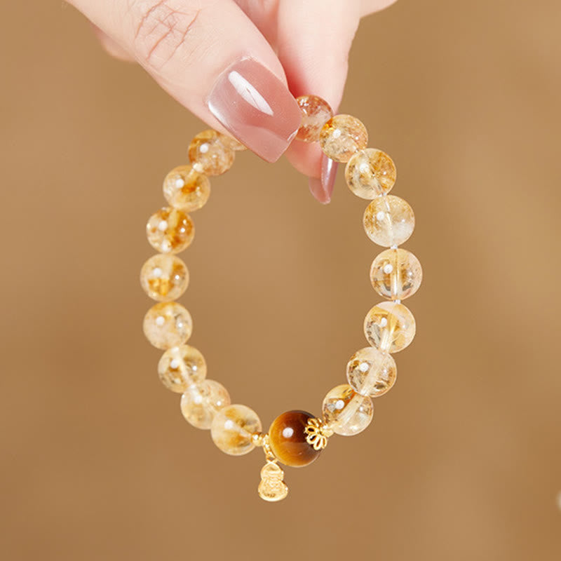 Pulsera de prosperidad con Buddha Stones en plata de ley 925 con carácter de calabaza y citrino y ojo de tigre