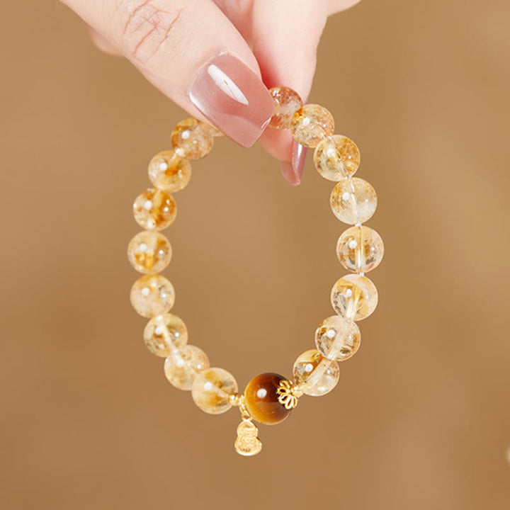 Pulsera de prosperidad con Buddha Stones en plata de ley 925 con carácter de calabaza y citrino y ojo de tigre