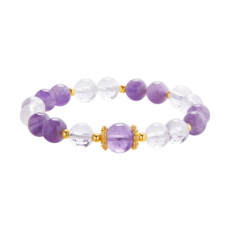 Pulsera de equilibrio de cristal blanco y amatista natural de plata de ley 925 con Buddha Stones