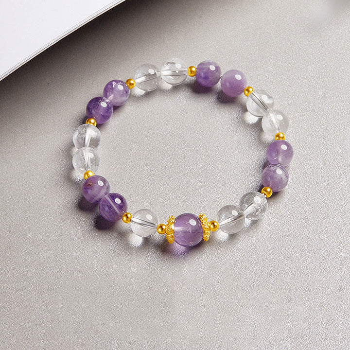 Pulsera de equilibrio de cristal blanco y amatista natural de plata de ley 925 con Buddha Stones