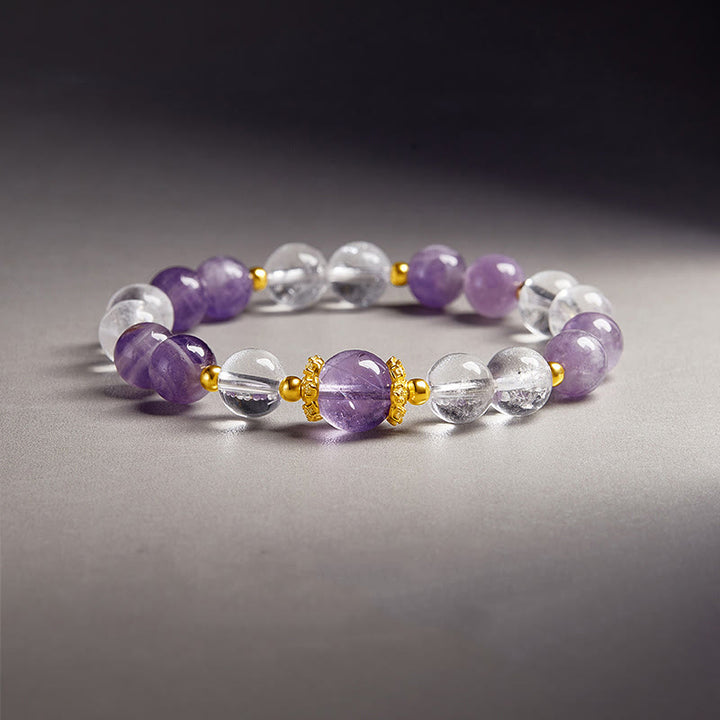 Pulsera de equilibrio de cristal blanco y amatista natural de plata de ley 925 con Buddha Stones