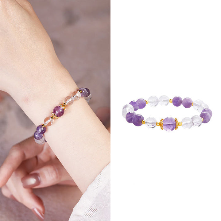 Pulsera de equilibrio de cristal blanco y amatista natural de plata de ley 925 con Buddha Stones