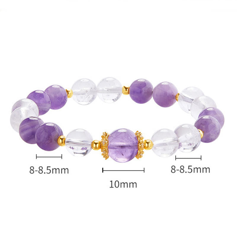 Pulsera de equilibrio de cristal blanco y amatista natural de plata de ley 925 con Buddha Stones