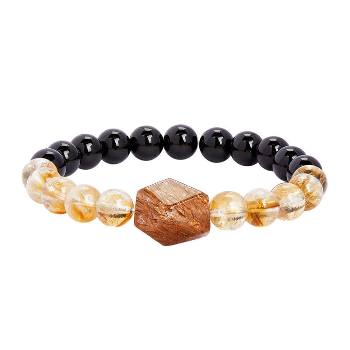 Pulsera de cristal de citrino y obsidiana negra natural de Buddha Stones con siete cristales de fuerza