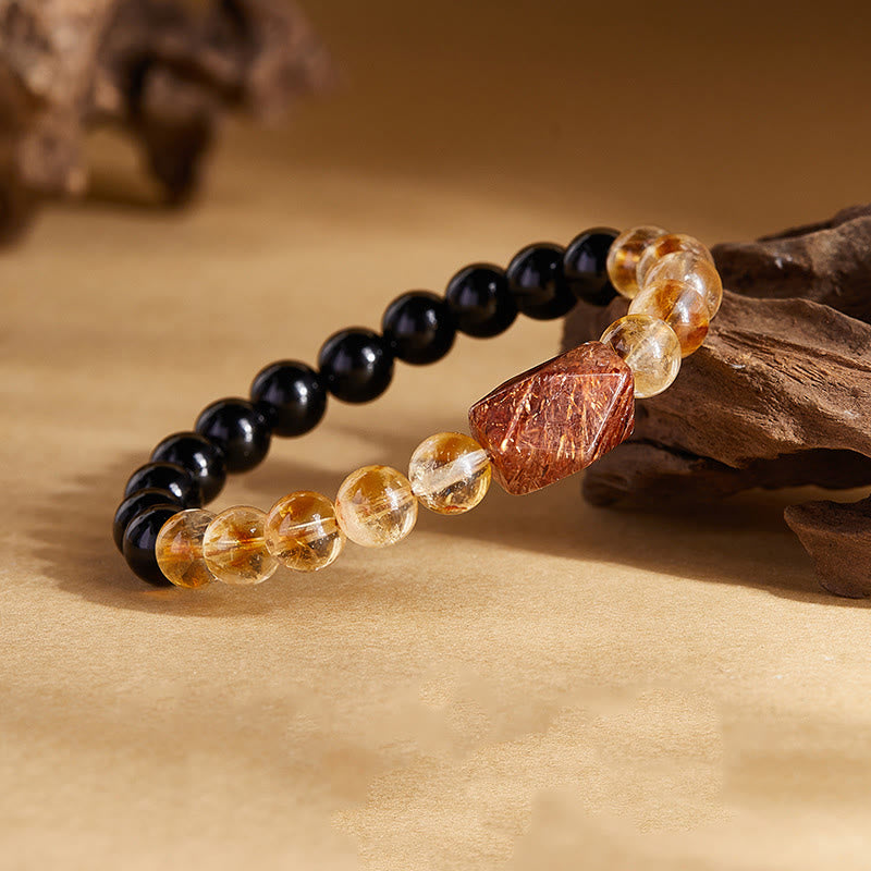Pulsera de cristal de citrino y obsidiana negra natural de Buddha Stones con siete cristales de fuerza