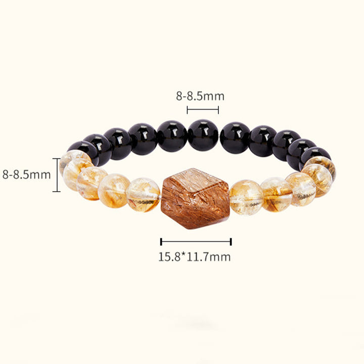 Pulsera de cristal de citrino y obsidiana negra natural de Buddha Stones con siete cristales de fuerza