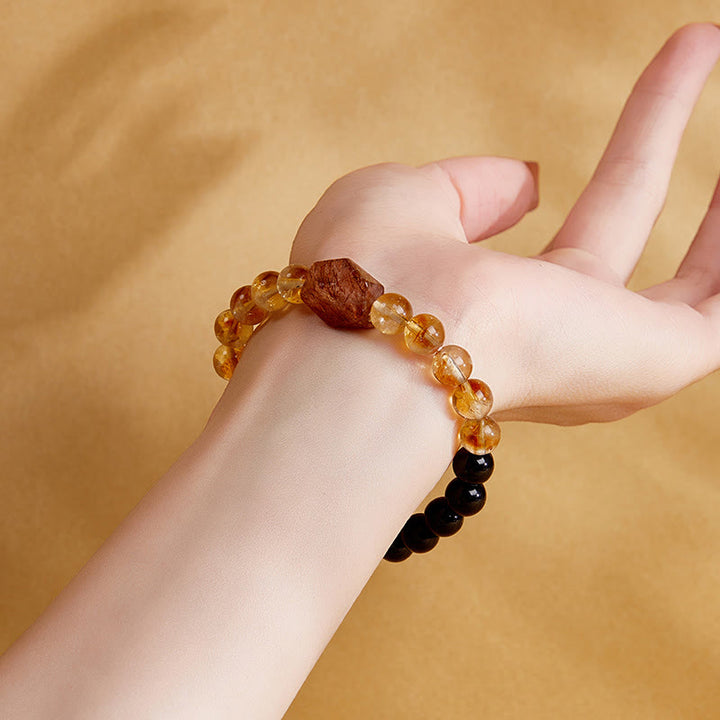 Pulsera de cristal de citrino y obsidiana negra natural de Buddha Stones con siete cristales de fuerza