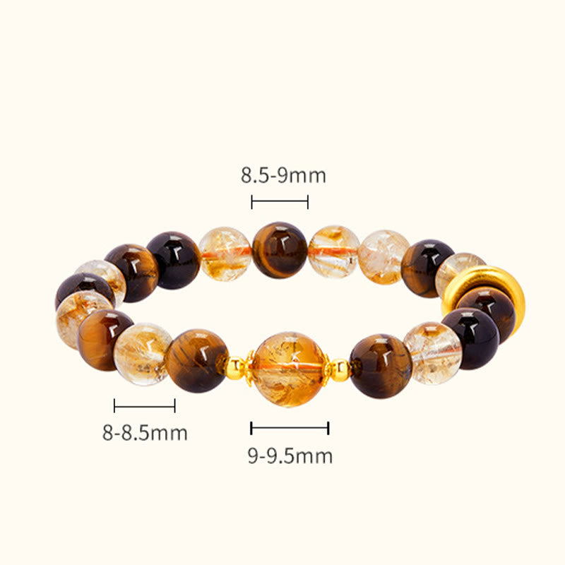 Pulsera de protección con hebilla de paz y citrino natural de ojo de tigre en plata de ley 999 con Buddha Stones
