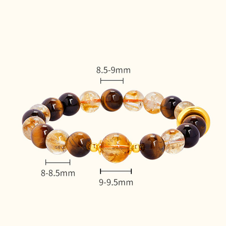 Pulsera de protección con hebilla de paz y citrino natural de ojo de tigre en plata de ley 999 con Buddha Stones