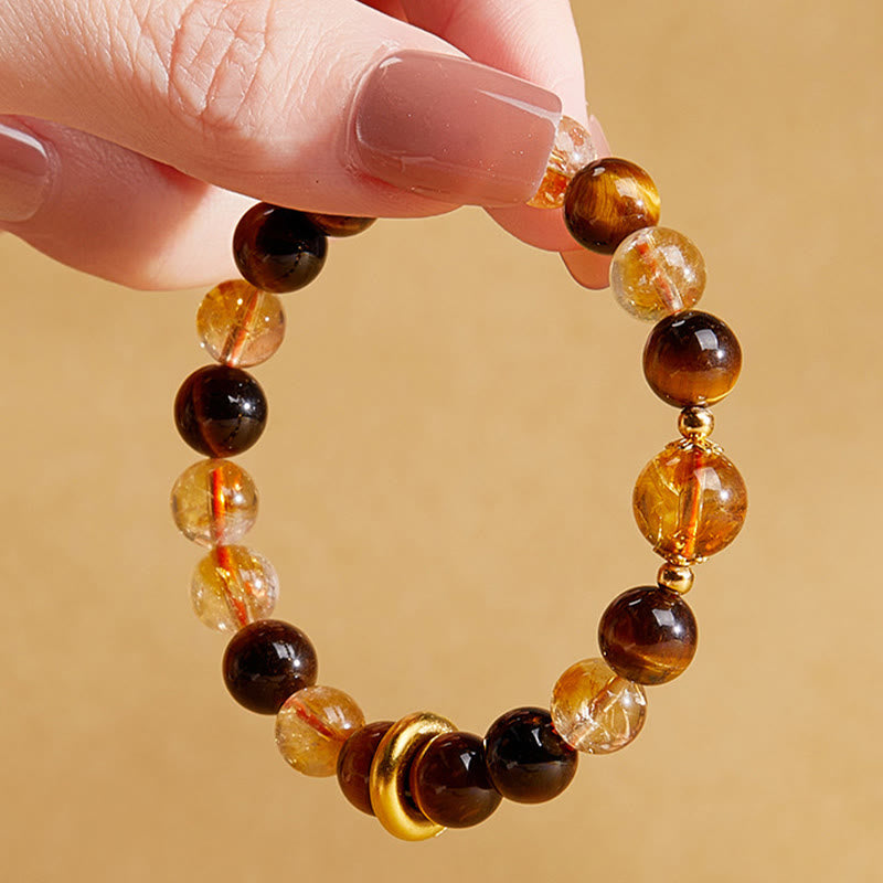 Pulsera de protección con hebilla de paz y citrino natural de ojo de tigre en plata de ley 999 con Buddha Stones