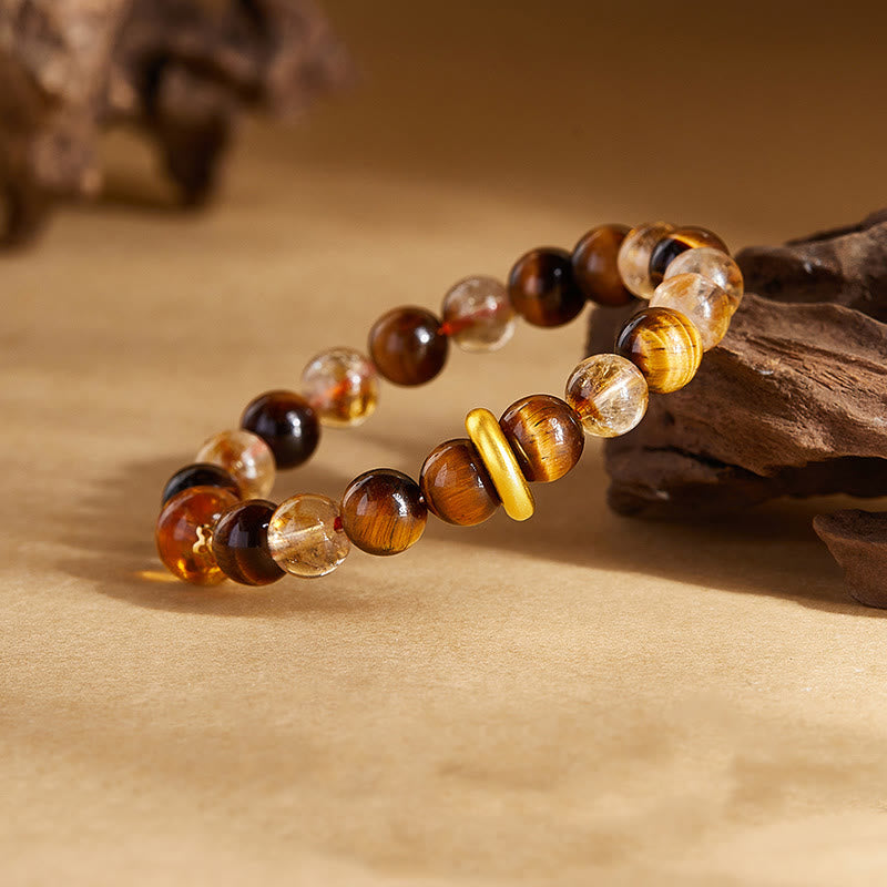 Pulsera de protección con hebilla de paz y citrino natural de ojo de tigre en plata de ley 999 con Buddha Stones