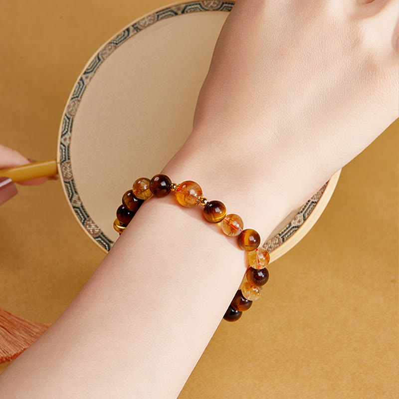 Pulsera de protección con hebilla de paz y citrino natural de ojo de tigre en plata de ley 999 con Buddha Stones
