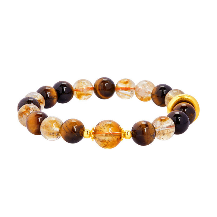 Pulsera de protección con hebilla de paz y citrino natural de ojo de tigre en plata de ley 999 con Buddha Stones