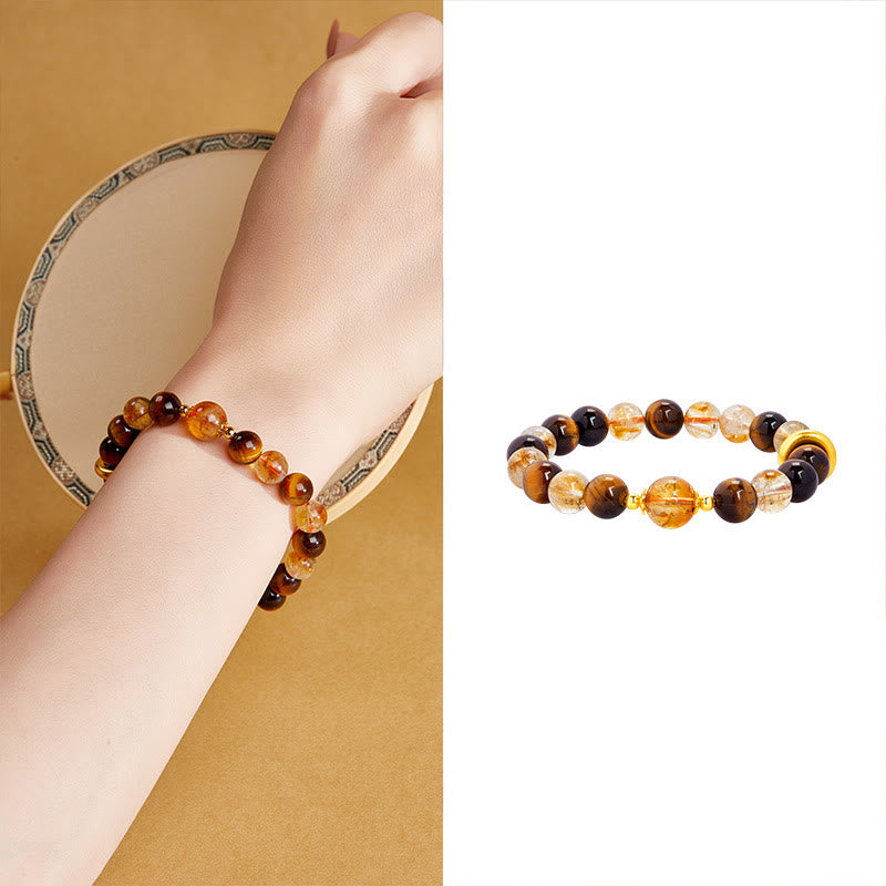 Pulsera de protección con hebilla de paz y citrino natural de ojo de tigre en plata de ley 999 con Buddha Stones
