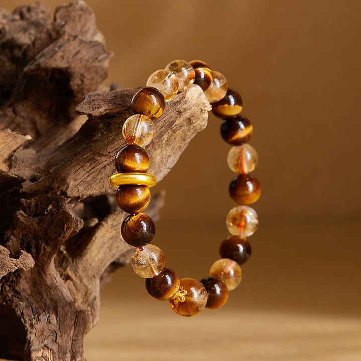 Pulsera de protección con hebilla de paz y citrino natural de ojo de tigre en plata de ley 999 con Buddha Stones