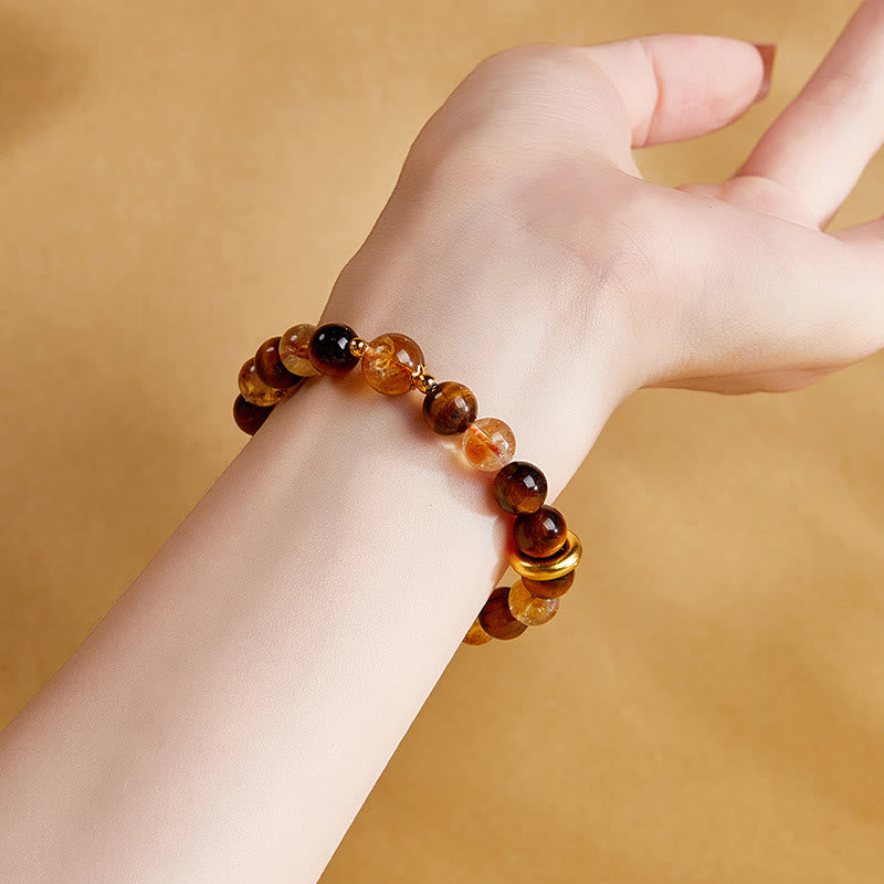 Pulsera de protección con hebilla de paz y citrino natural de ojo de tigre en plata de ley 999 con Buddha Stones
