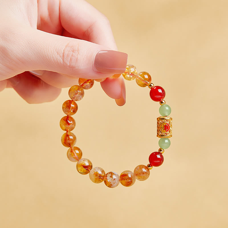 Pulsera de protección con cuentas de jade hetiano, citrino y ágata roja natural en plata de ley 999 y Buddha Stones