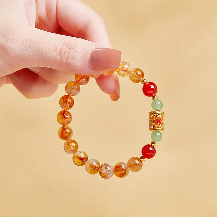 Pulsera de protección con cuentas de jade hetiano, citrino y ágata roja natural en plata de ley 999 y Buddha Stones