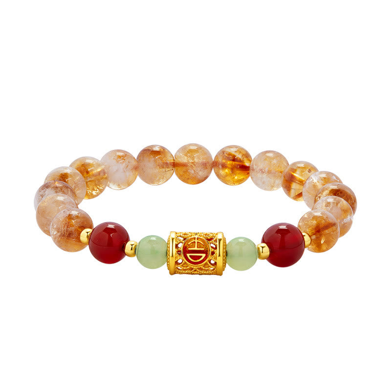 Pulsera de protección con cuentas de jade hetiano, citrino y ágata roja natural en plata de ley 999 y Buddha Stones
