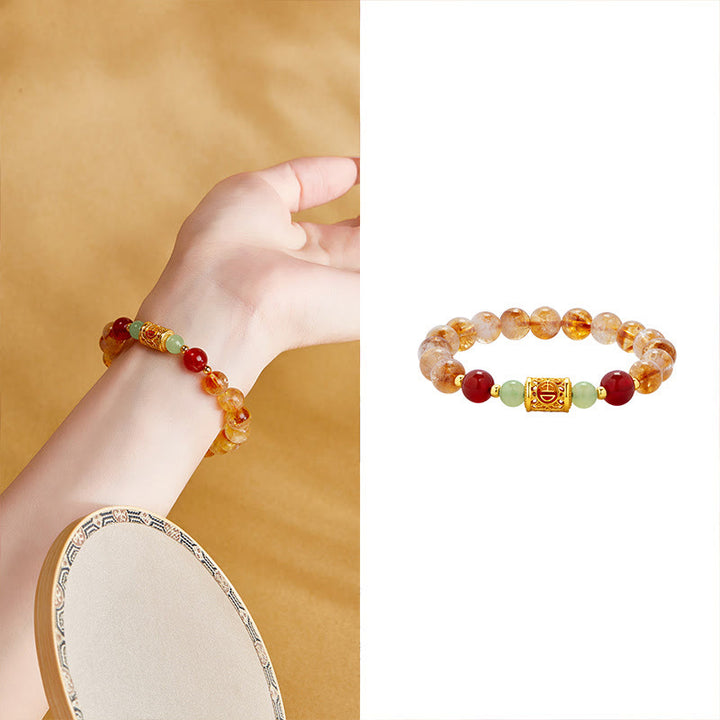 Pulsera de protección con cuentas de jade hetiano, citrino y ágata roja natural en plata de ley 999 y Buddha Stones - image 8
