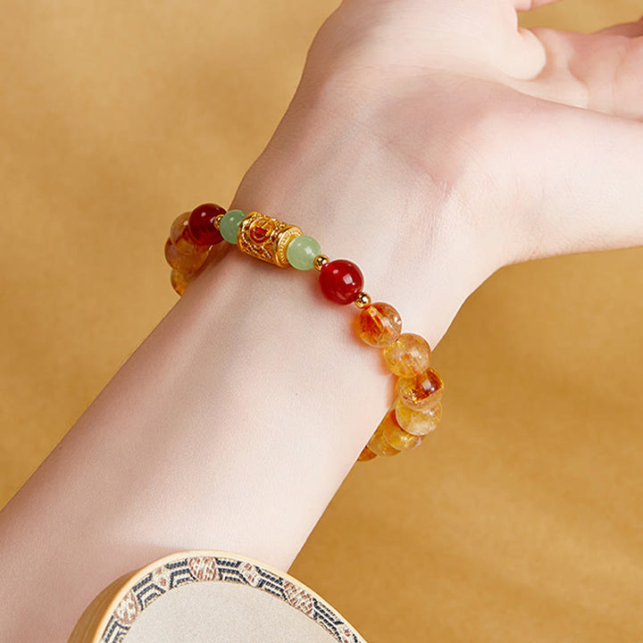 Pulsera de protección con cuentas de jade hetiano, citrino y ágata roja natural en plata de ley 999 y Buddha Stones