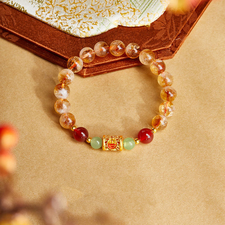 Pulsera de protección con cuentas de jade hetiano, citrino y ágata roja natural en plata de ley 999 y Buddha Stones