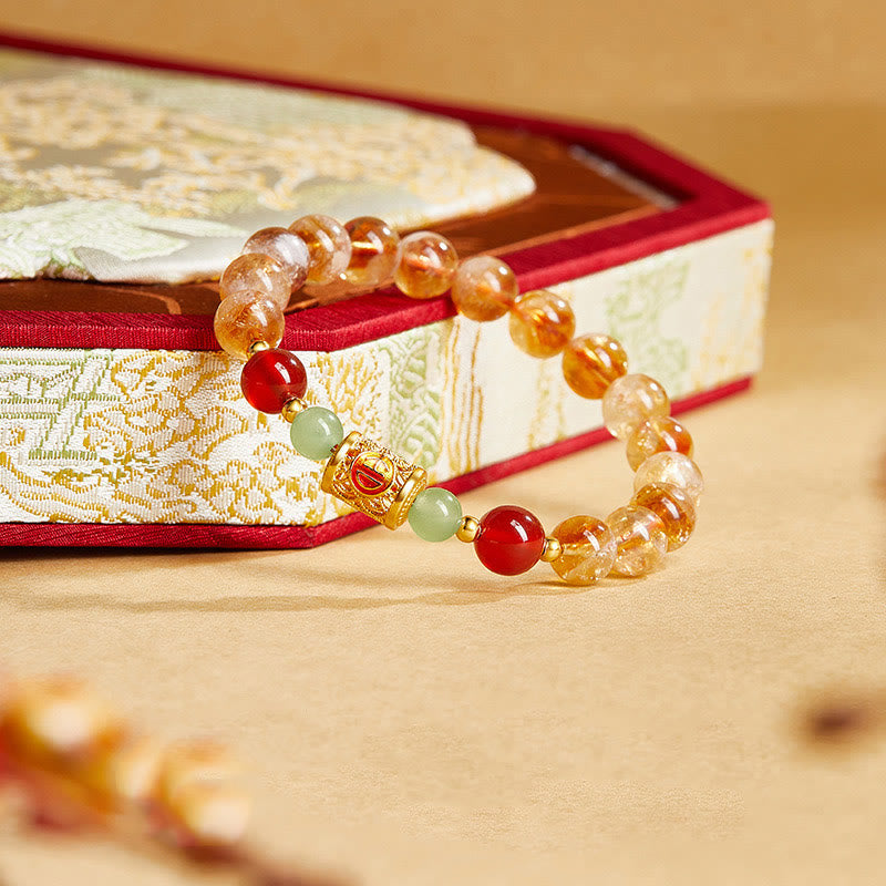 Pulsera de protección con cuentas de jade hetiano, citrino y ágata roja natural en plata de ley 999 y Buddha Stones