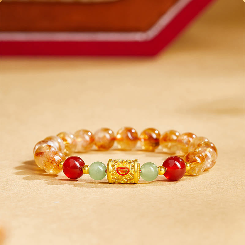 Pulsera de protección con cuentas de jade hetiano, citrino y ágata roja natural en plata de ley 999 y Buddha Stones