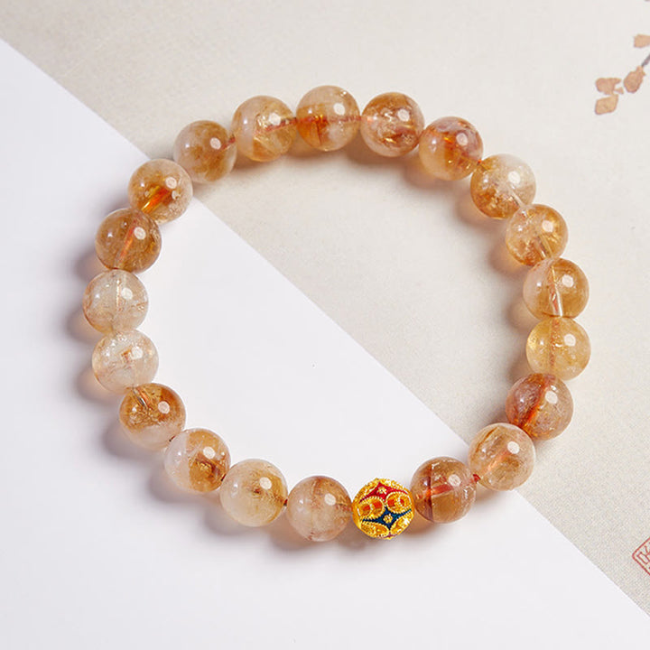 Pulsera protectora de cuentas de citrino natural con forma de flor de Buddha Stones 999
