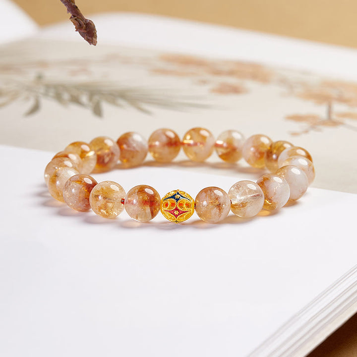 Pulsera protectora de cuentas de citrino natural con forma de flor de Buddha Stones 999
