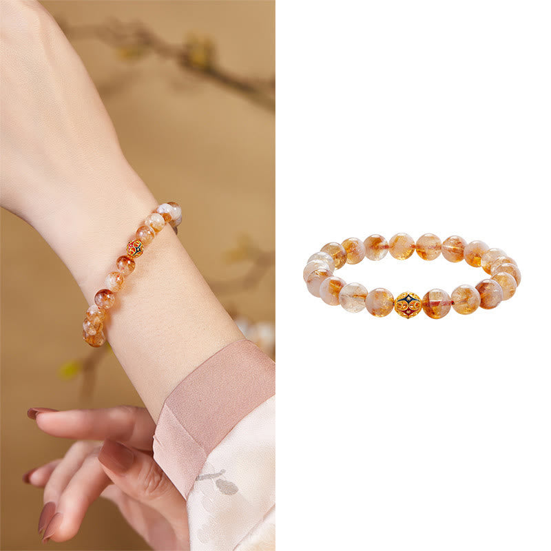 Pulsera protectora de cuentas de citrino natural con forma de flor de Buddha Stones 999