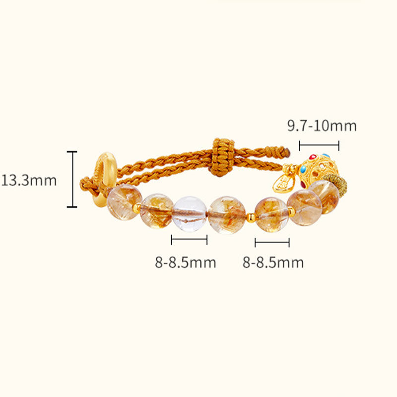 Pulsera trenzada de plata de ley 925 con Buddha Stones , citrino natural, cristal blanco, hebilla de paz, símbolo Fu, protección