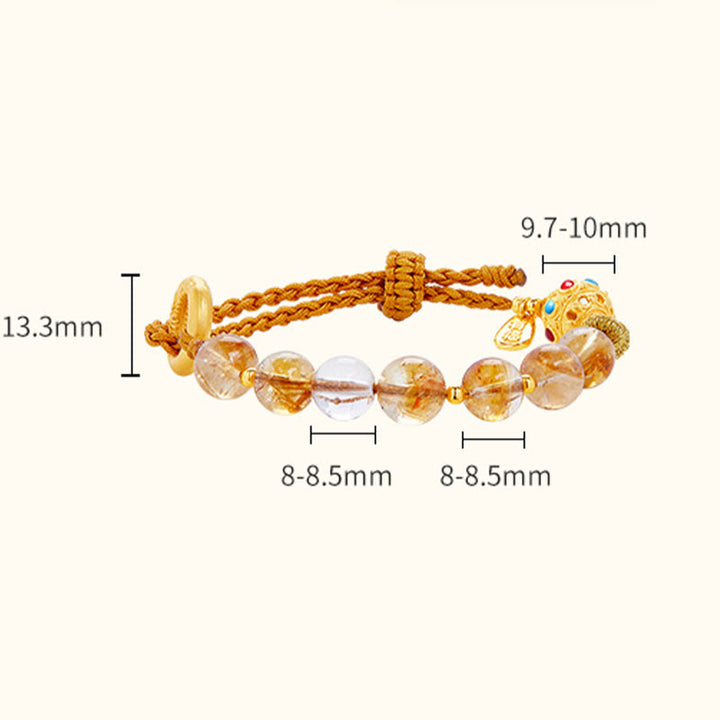 Pulsera trenzada de plata de ley 925 con Buddha Stones , citrino natural, cristal blanco, hebilla de paz, símbolo Fu, protección