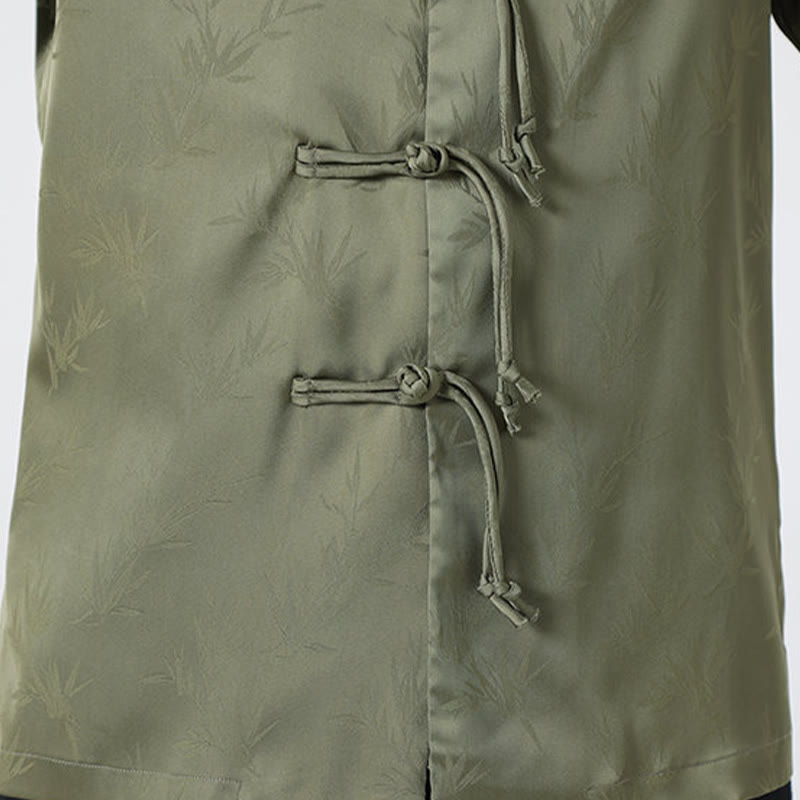 Camisa de manga larga para hombre con diseño de rana china y botones, diseño de hojas de bambú y jacquard de primavera con Buddha Stones - image 9